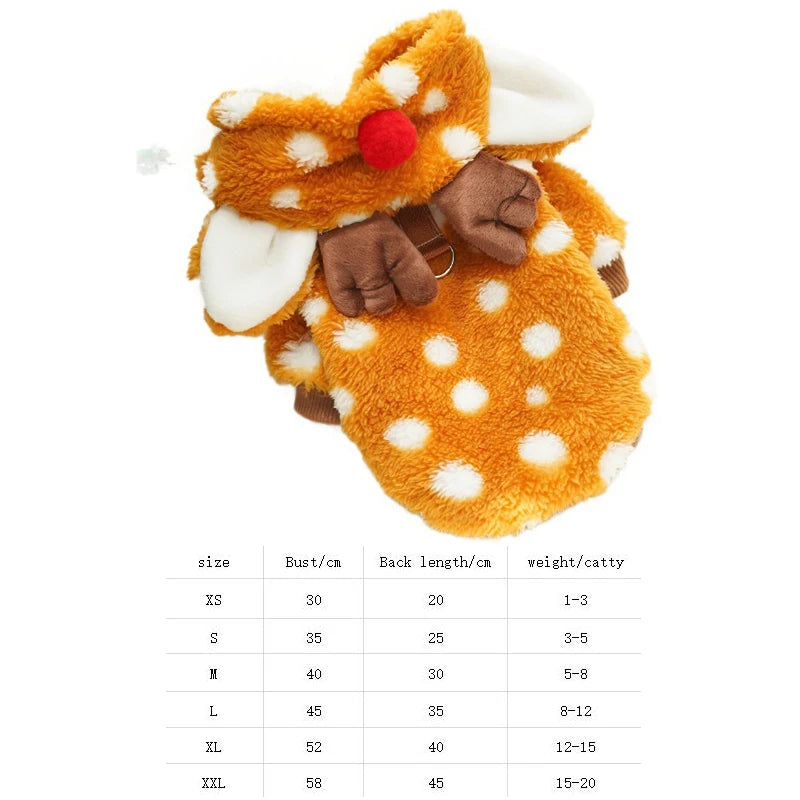 Pet dog and cat Christmas costume reindeer autumn and winter fleece medium-sized dog and cat supplies transformation outfit