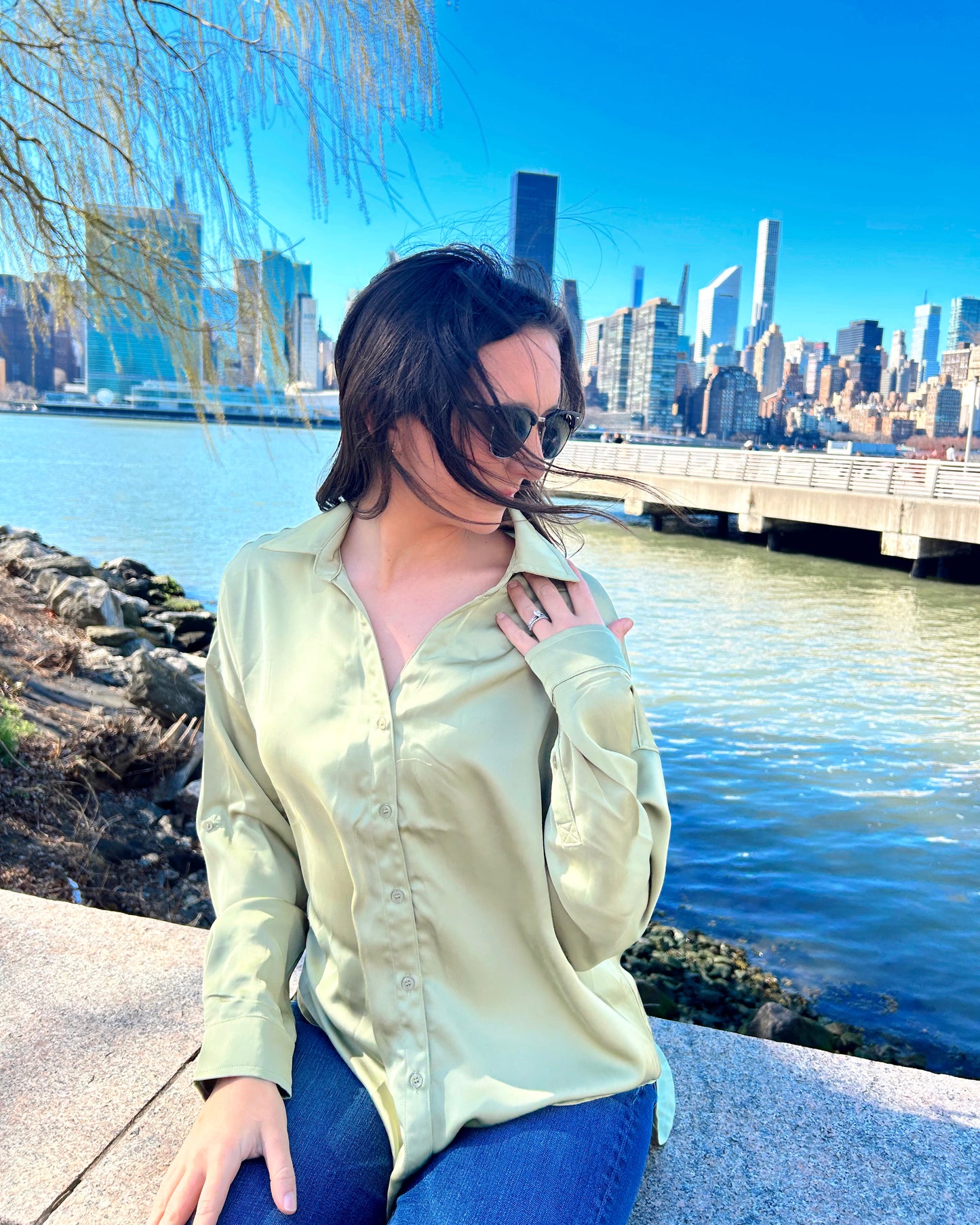 Tell Me More Sage Blouse