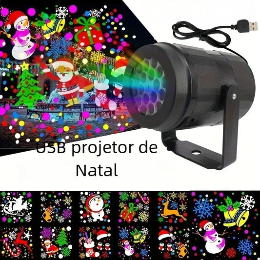projetor de luz natalina com efeito de flocos de neve, 16 padrões, à prova d'água, giratório, luzes LED para decoração de Natal