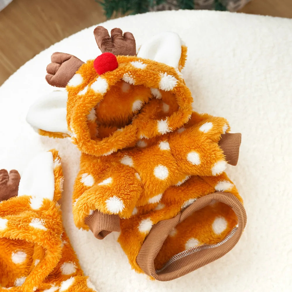 Pet dog and cat Christmas costume reindeer autumn and winter fleece medium-sized dog and cat supplies transformation outfit