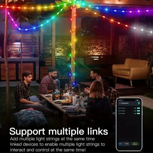 Varal de luzes LED RGB-IC inteligente (5V, via USB) – Decoração natalina, tipo "fada", endereçável (WS2812), com controle via aplicativo (Bluetooth) e controle remoto.